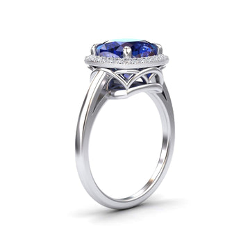 Lab Grown Blue Sapphire & Diamond Halo Ring - Ziva
