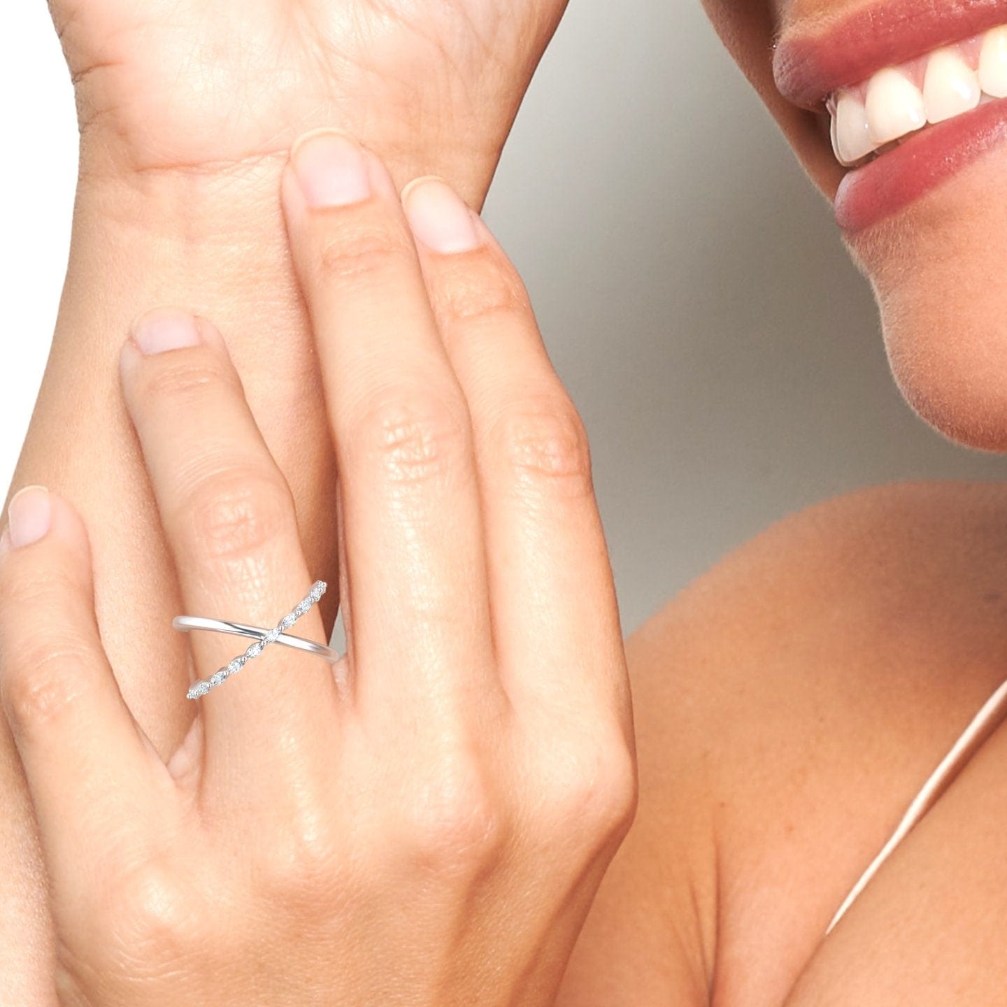 White Diamond Crossover Ring - Gracie