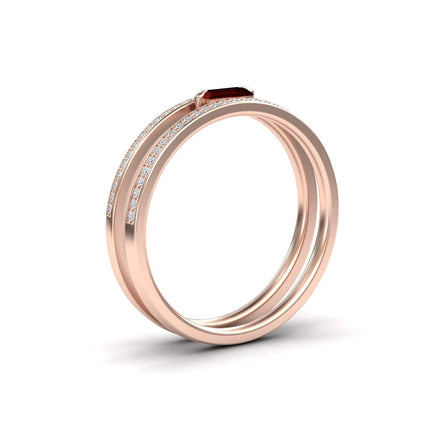 Garnet & Diamond Double Band - Bianca