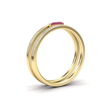 Pink Tourmaline & Diamond Double Band - Bianca