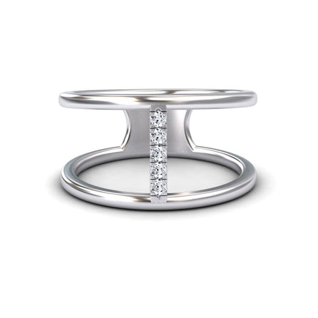 White Diamond Vertical Bar Split Band Ring - Opal