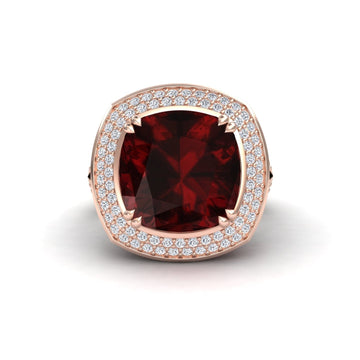 Garnet & Diamond Halo Statement Ring - Pooja