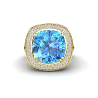 Swiss blue Topaz & Diamond Halo Statement Ring - Pooja