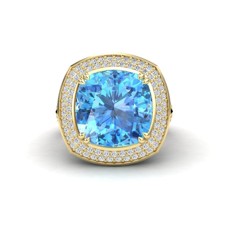 Sky Blue Topaz & Diamond Halo Statement Ring - Pooja