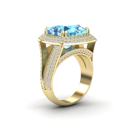 Sky Blue Topaz & Diamond Halo Statement Ring - Pooja