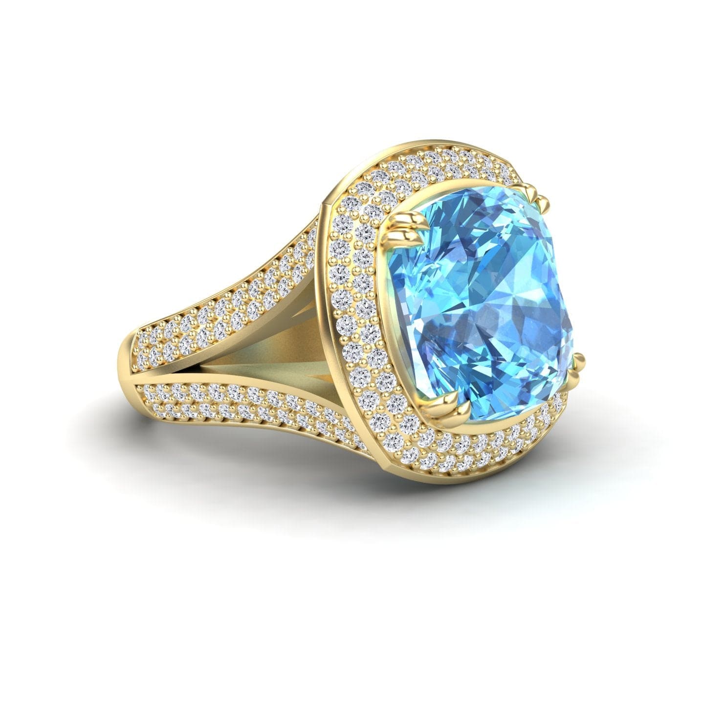Sky Blue Topaz & Diamond Halo Statement Ring - Pooja