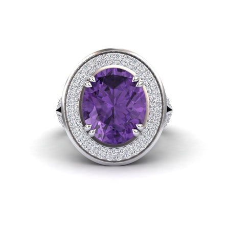Amethyst & Diamond Halo Statement Ring - Roma