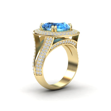 Swiss Blue Topaz & Diamond Halo Statement Ring - Roma