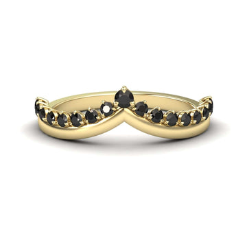 The Black Diamond Cybelle Chevron Wedding Band by Yizhen features a gold band with a crown-like chevron design, set with small round black diamonds along the band and a larger black diamond at the center peak.