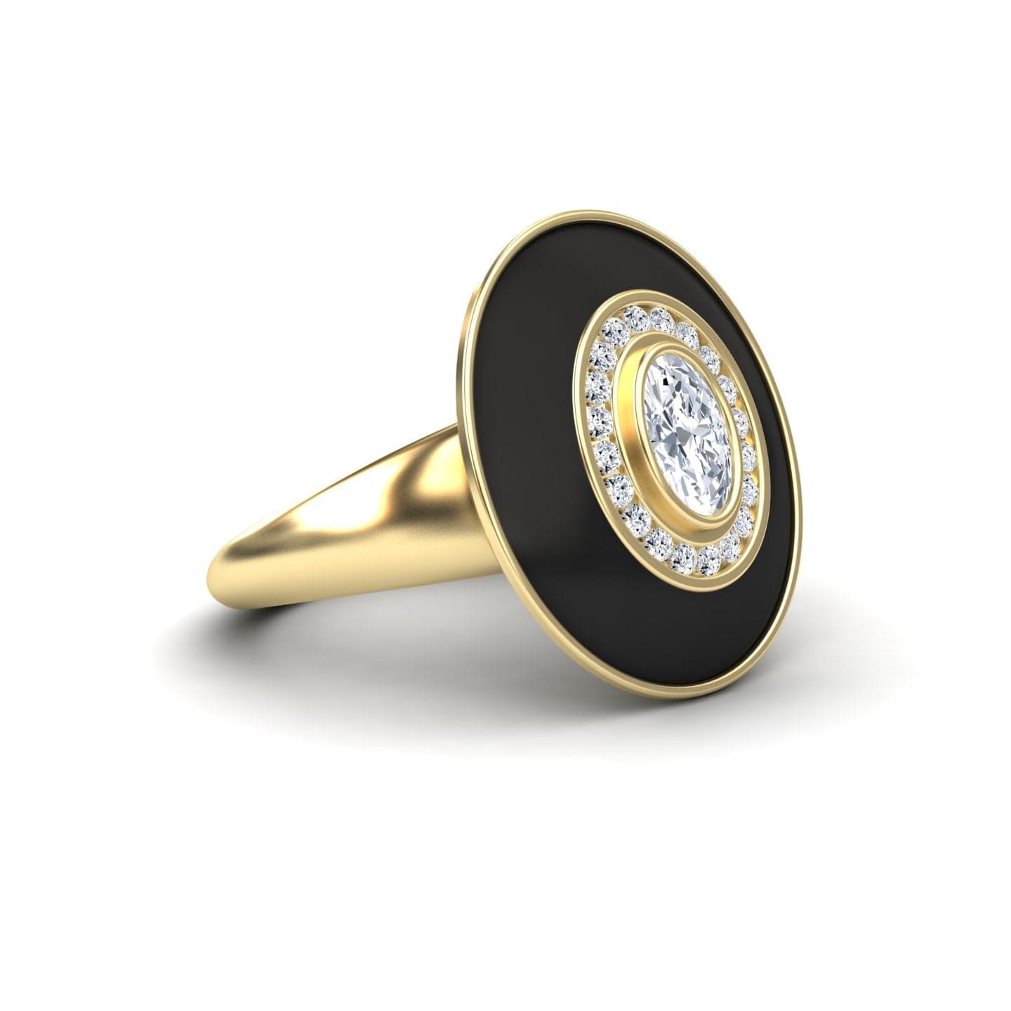 White Diamond Black Enamel Halo Ring - Camille