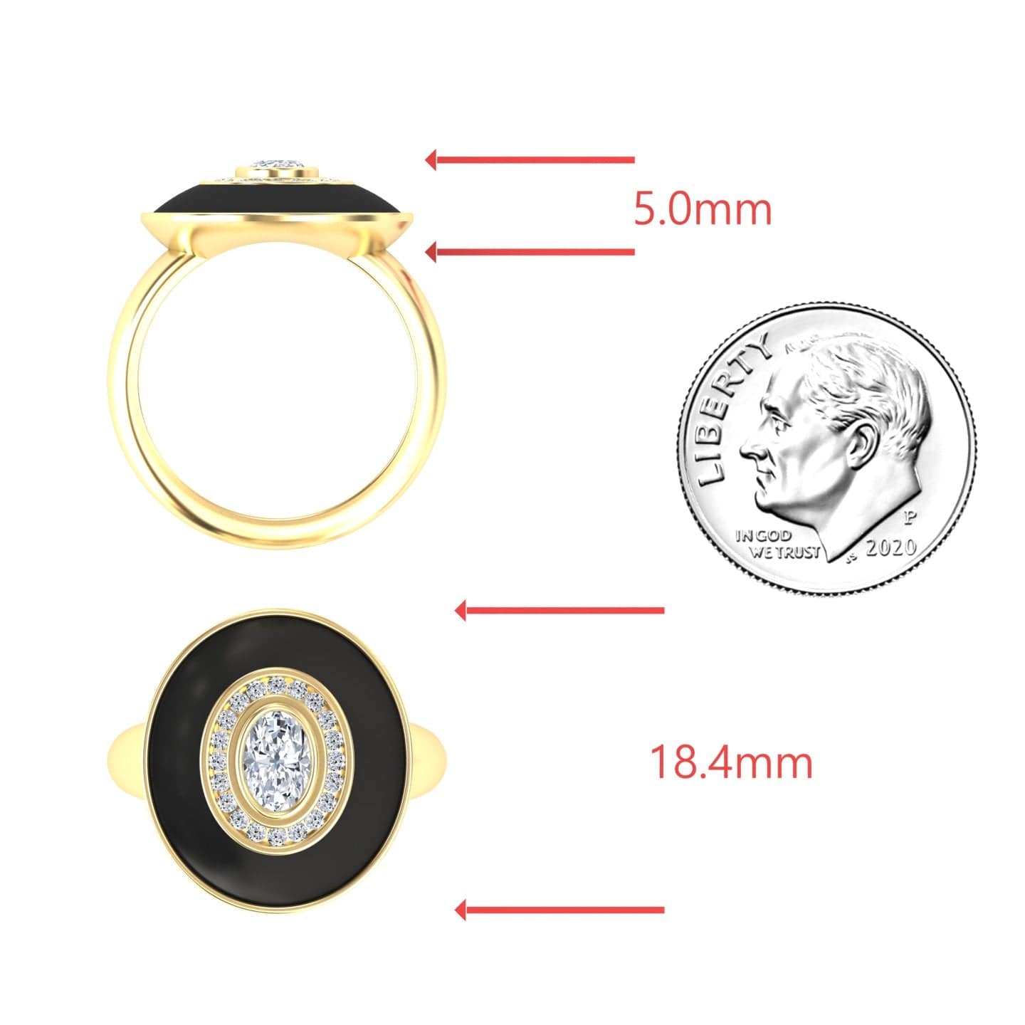 White Diamond Black Enamel Halo Ring - Camille