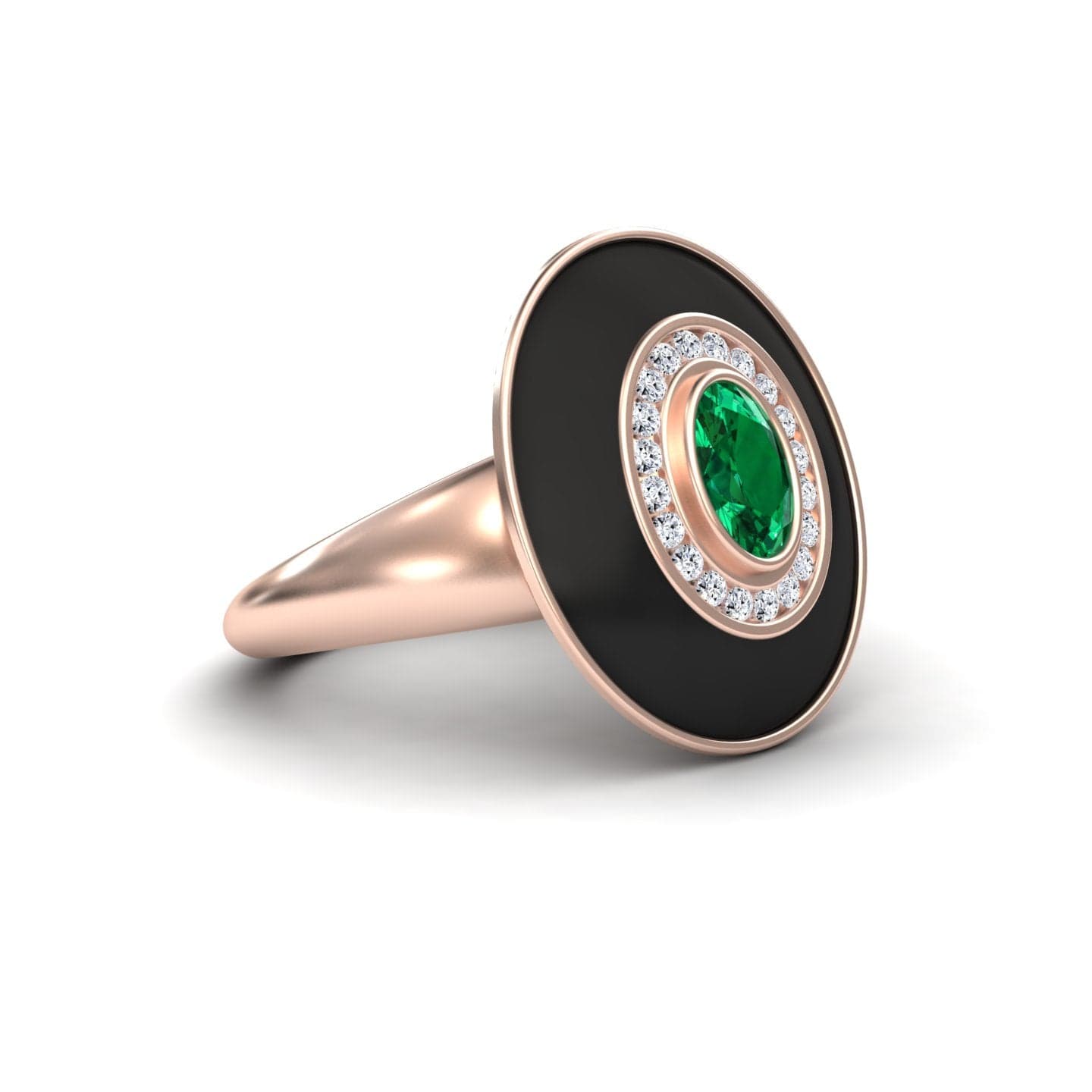 Emerald & Diamond Black Enamel Halo Ring - Camille