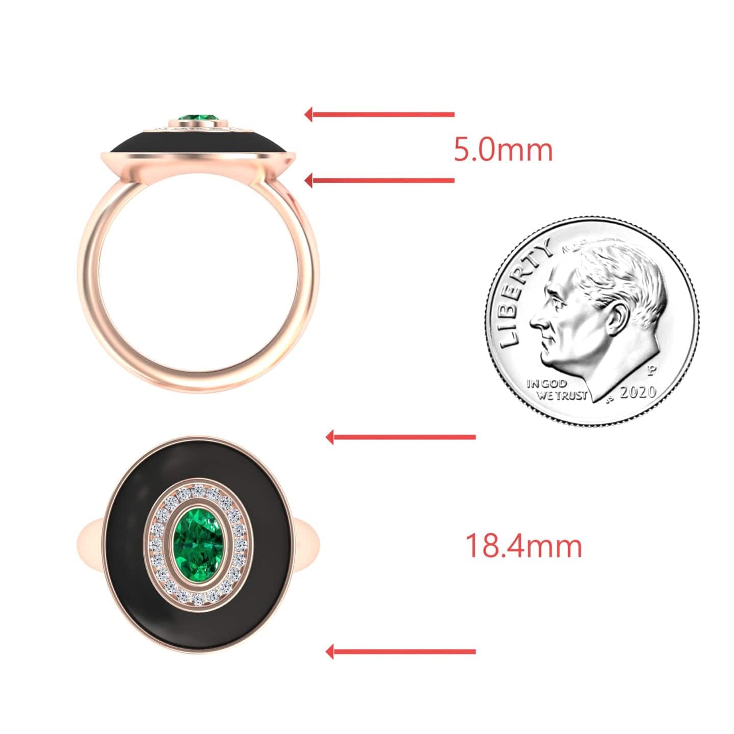 Emerald & Diamond Black Enamel Halo Ring - Camille