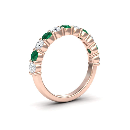 Emerald & Diamond Half Eternity Wedding Ring With side view