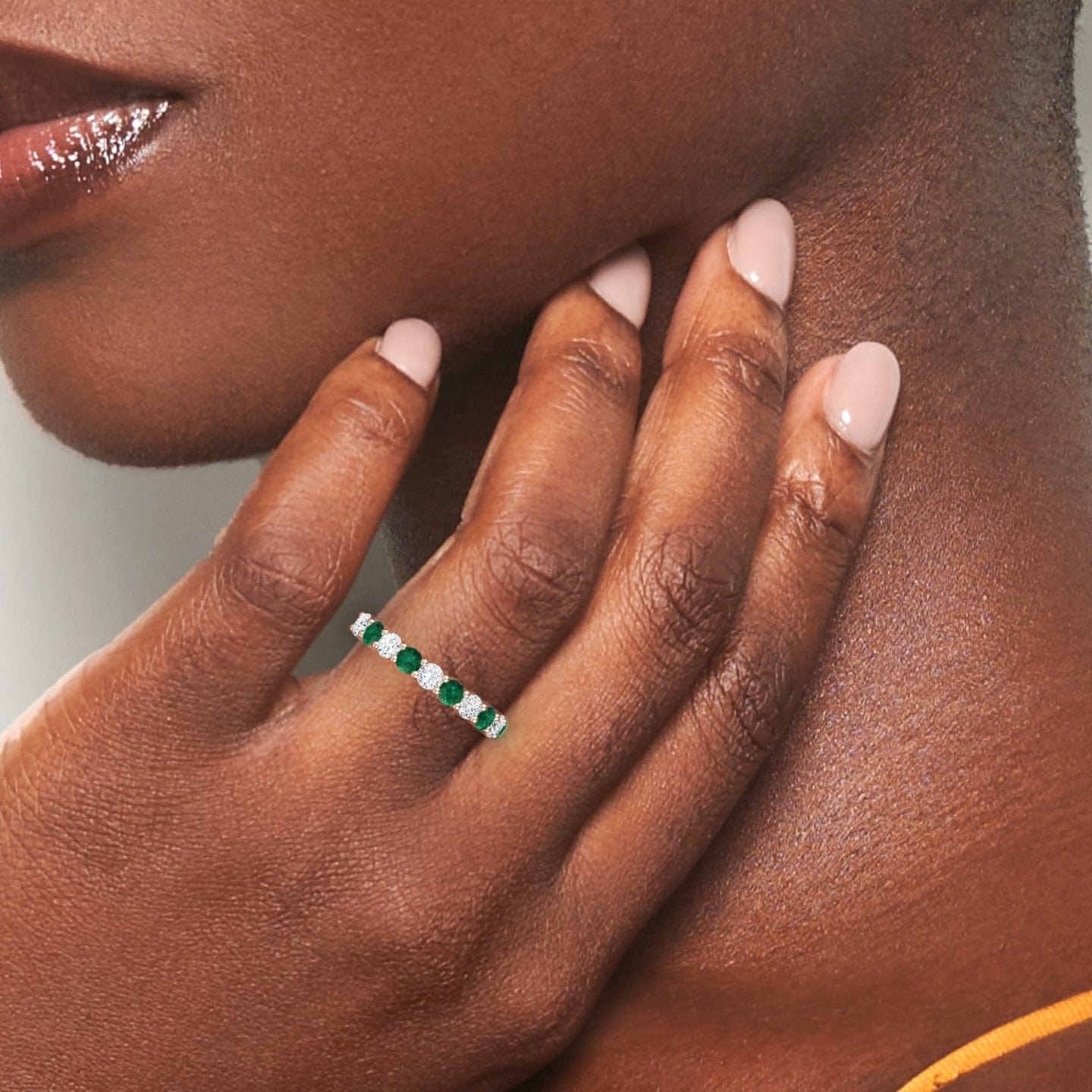 Emerald & Diamond Half Eternity Wedding Ring - Parveen