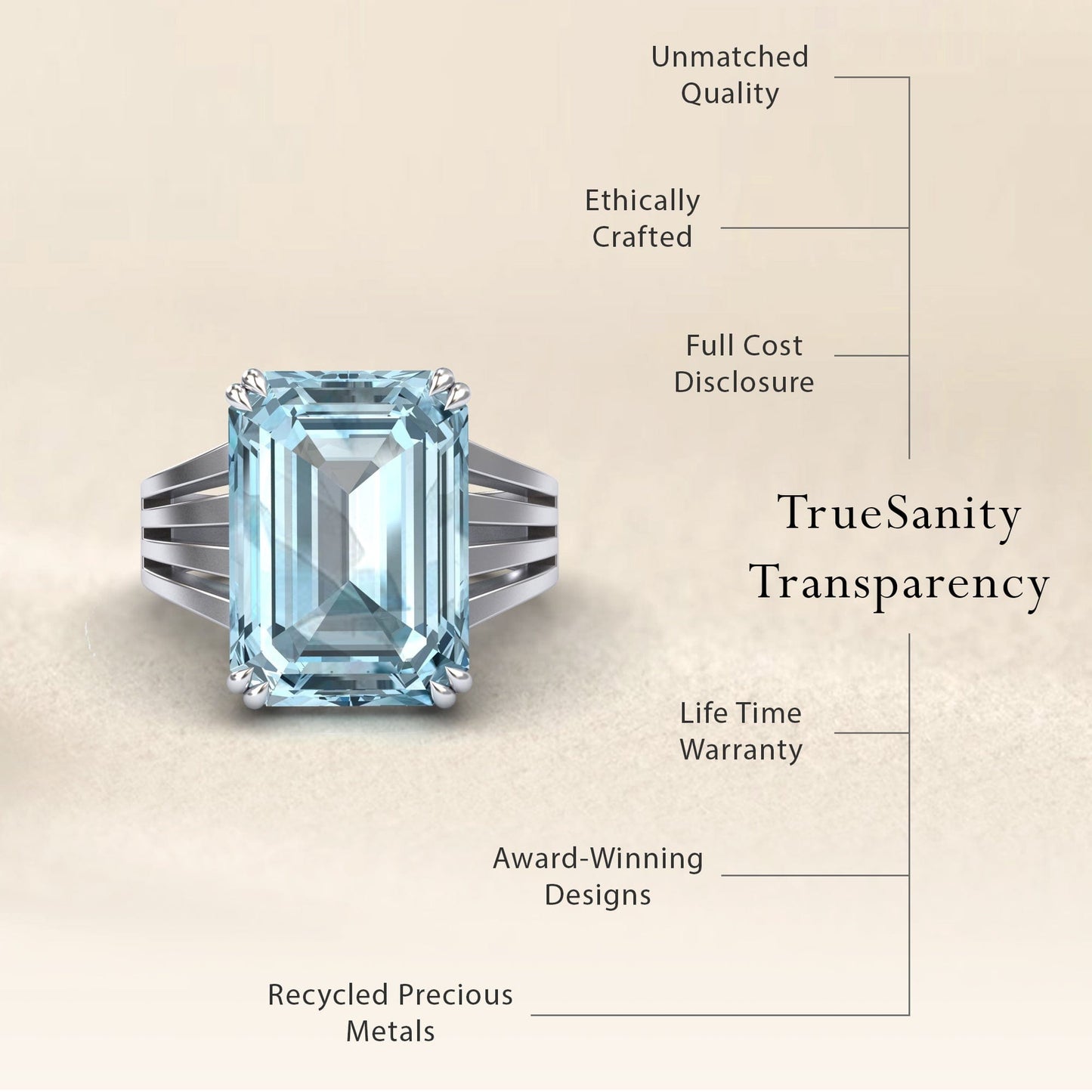 Aquamarine & Diamond Fashion Solitaire Ring - Tasmia