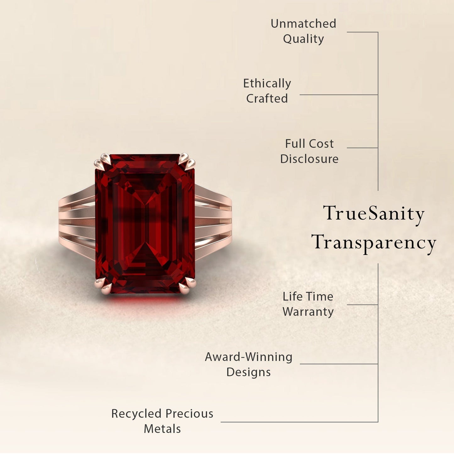 Garnet & Diamond Fashion Solitaire Ring - Tasmia