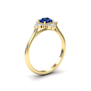 Blue Sapphire & Diamond Vintage-Inspired Starburst Ring - Delia