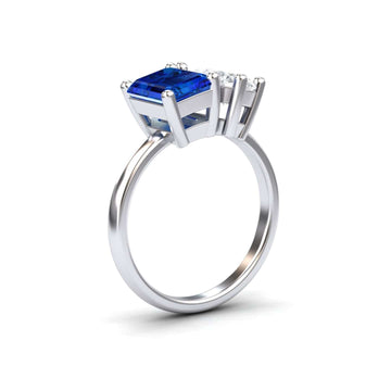 Lab Grown Blue Sapphire & Moissanite Toi et Moi Cocktail Ring  - Ellen