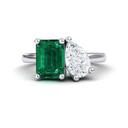 Lab Grown Emerald & Moissanite Toi et Moi Cocktail Ring  - Ellen