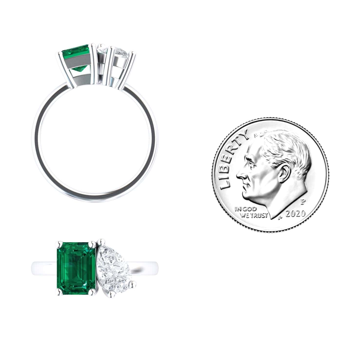 Lab Grown Emerald & Moissanite Toi et Moi Cocktail Ring  - Ellen