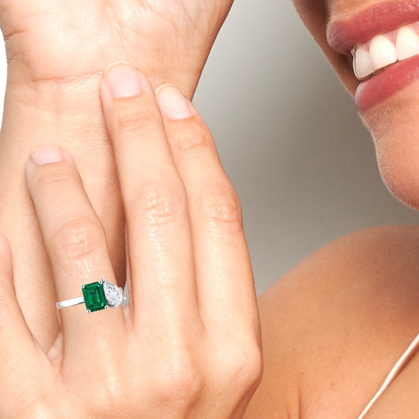 Lab Grown Emerald & Moissanite Toi et Moi Cocktail Ring  - Ellen