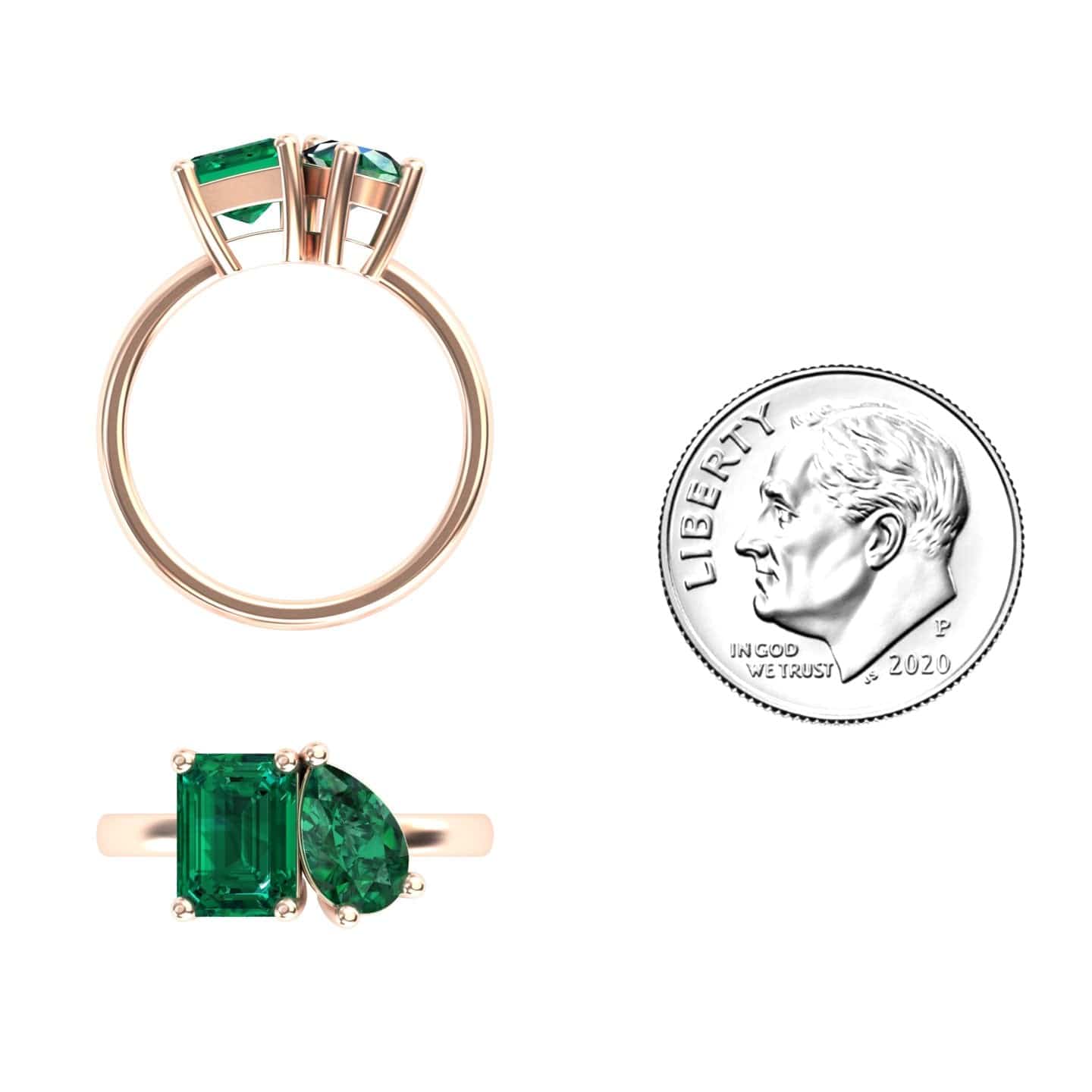Lab Grown Emerald Toi et Moi Cocktail Ring  - Ellen