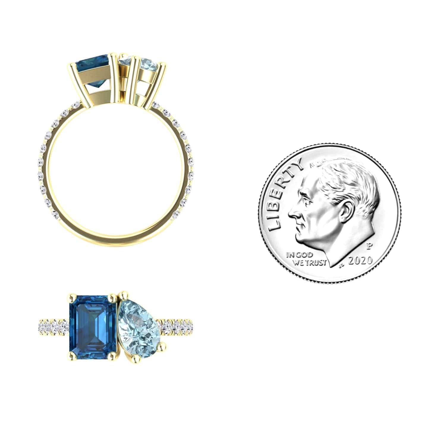 London Blue Topaz & Aquamarnine Toi et Moi Ring - Gauri