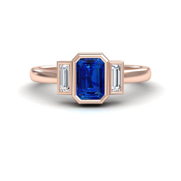 Blue Sapphire & Diamond Three-Stone Art Deco Ring - Ivy