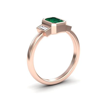 Emerald & Diamond Three-Stone Art Deco Ring - Ivy