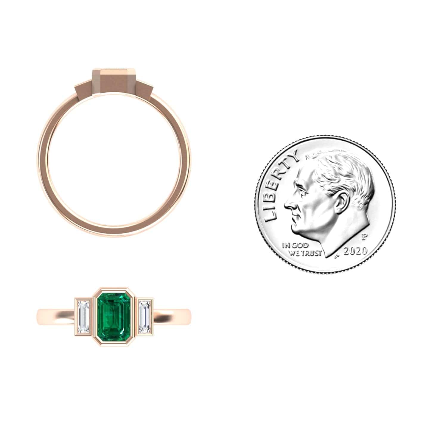 Emerald & Diamond Three-Stone Art Deco Ring - Ivy
