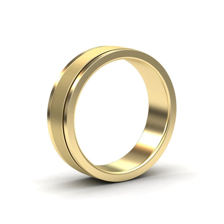 Grooved 6mm Comfort fit Wedding Band Side Angle View