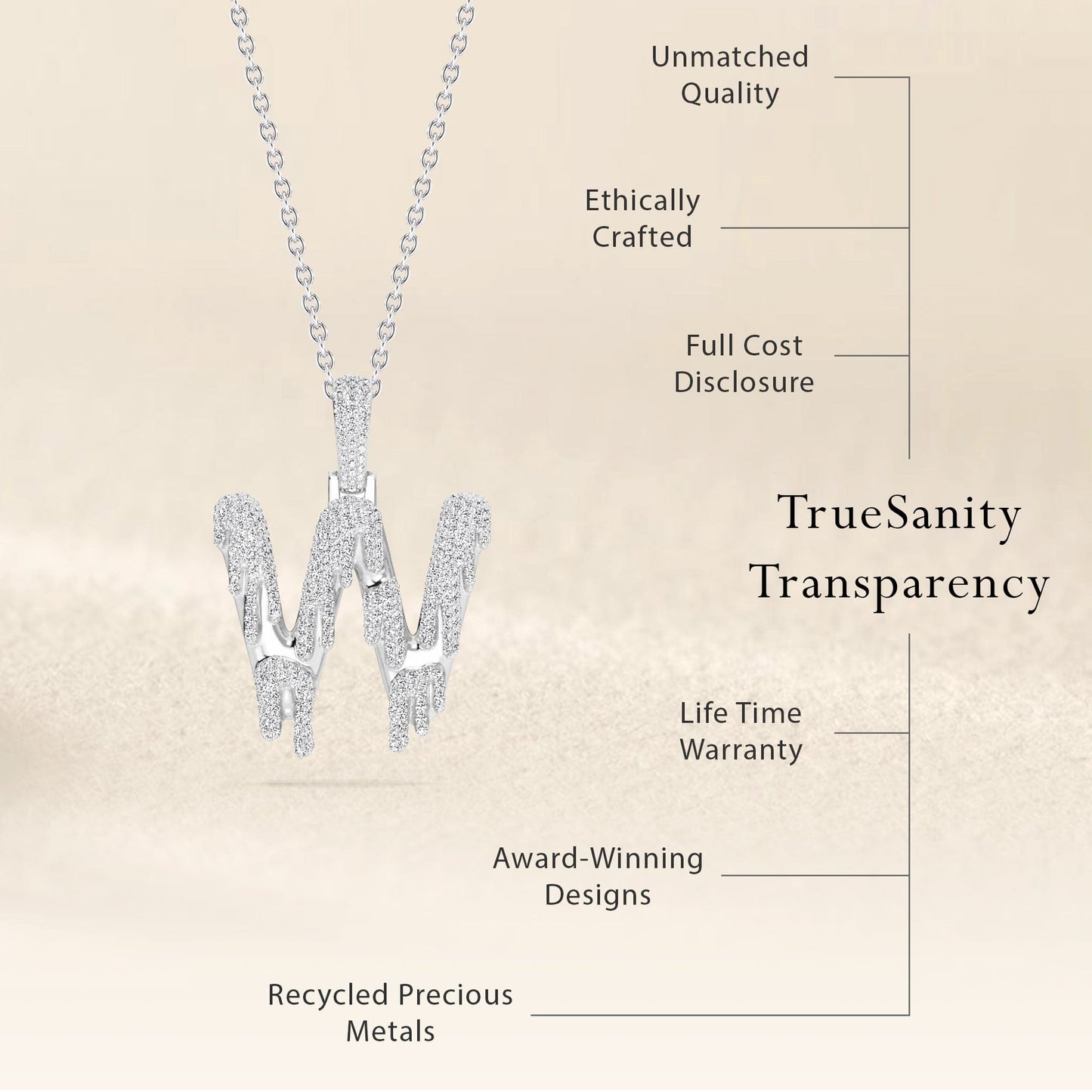 W Initial Dripping Diamond Pendant Necklace - Wei