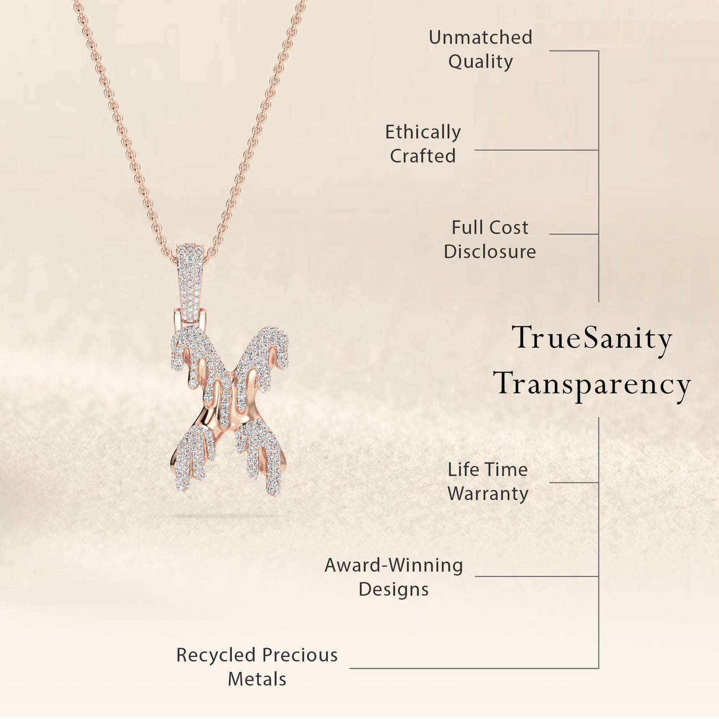 X Initial Dripping Diamond Pendant Necklace - Xander