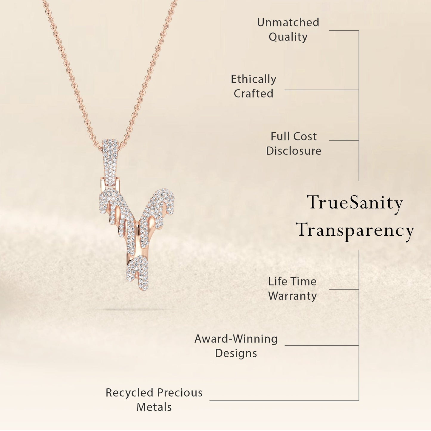 Y Initial Dripping Diamond Pendant Necklace - Yash
