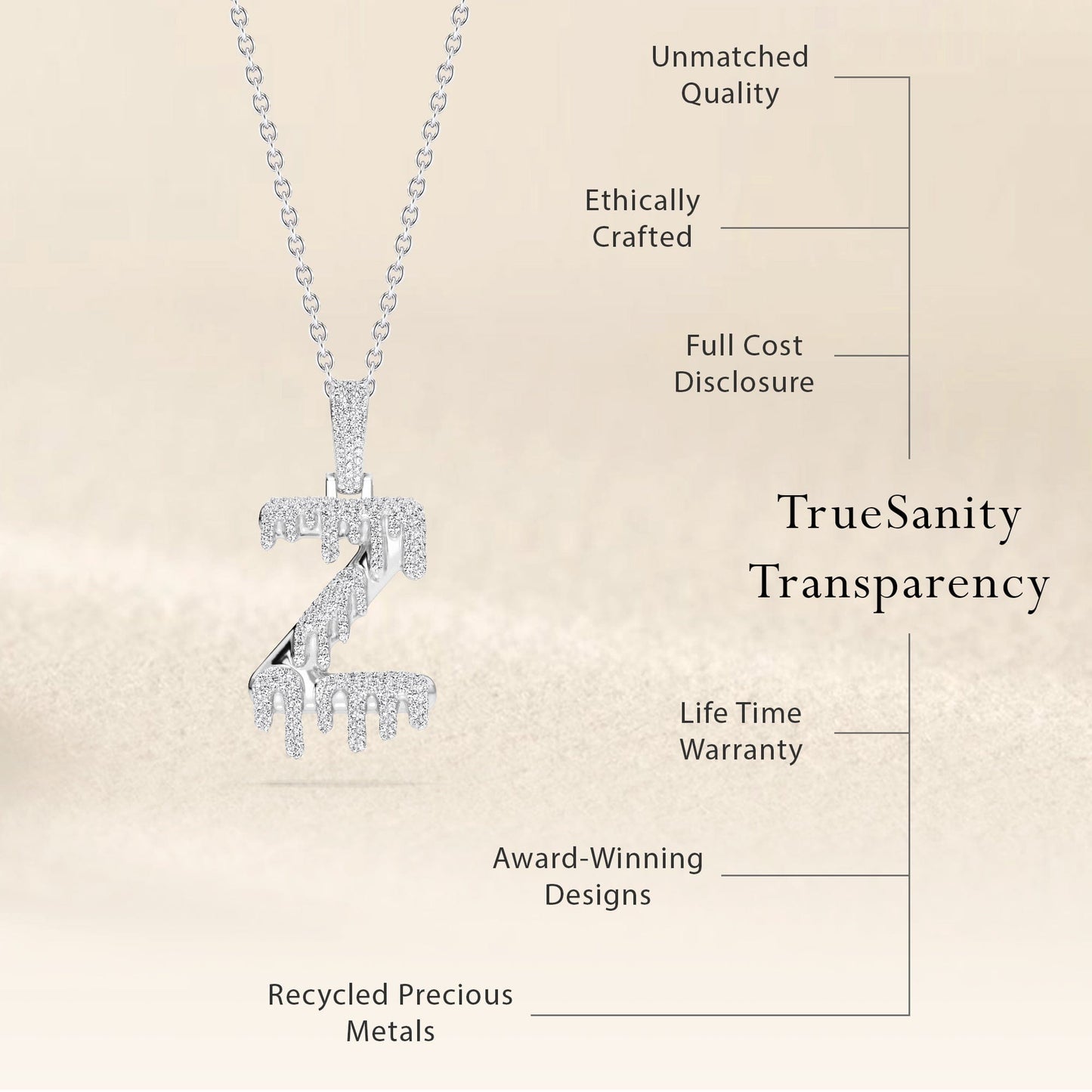 Z Initial Dripping Diamond Pendant Necklace - Zhu