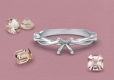 Silver ring with decorative design with morganite gemstone on a pink background