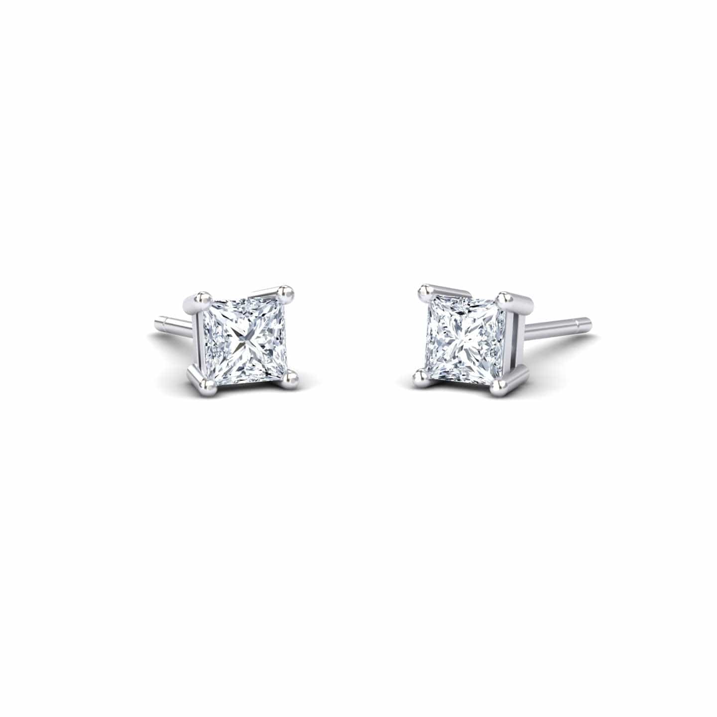 Four-Prong Princess Diamond Stud Earrings - Carina - 14K White Gold - 0.490 Carat Princess Diamond - 0.490 Carat Princess Diamond