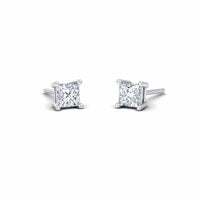 Four-Prong Princess Diamond Stud Earrings - Carina - 14K White Gold - 0.490 Carat Princess Diamond - 0.490 Carat Princess Diamond