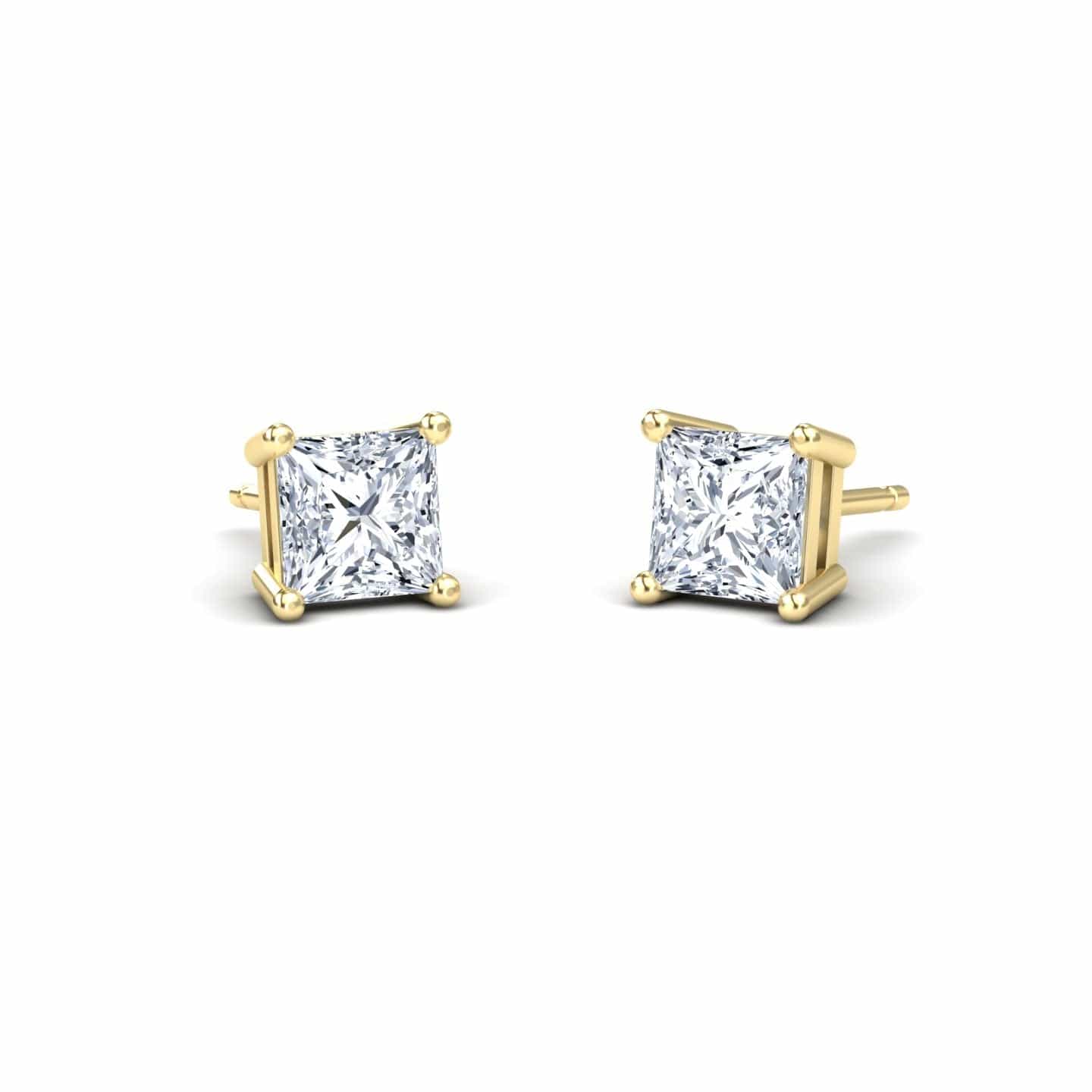 Four-Prong Princess Diamond Stud Earrings - Carina - 14K Yellow Gold - 1.14 Carat Princess Diamond - 1.14 Carat Princess Diamond