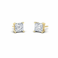 Four-Prong Princess Diamond Stud Earrings - Carina - 14K Yellow Gold - 1.14 Carat Princess Diamond - 1.14 Carat Princess Diamond
