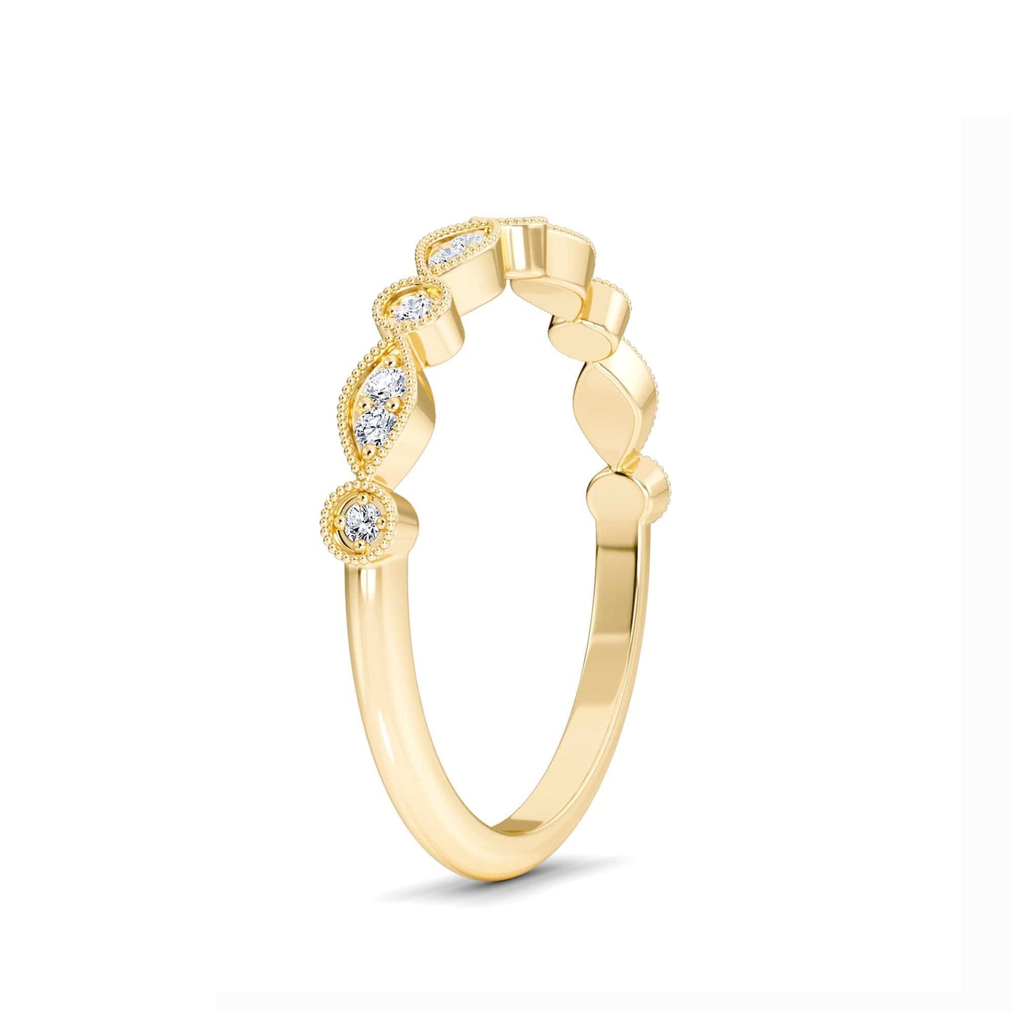 White Diamond Vintage Milgrain Band - Delaney