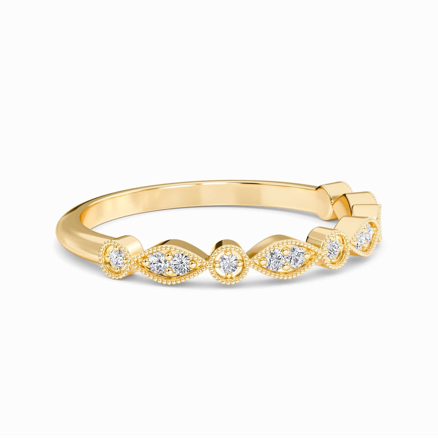 White Diamond Vintage Milgrain Band - Delaney