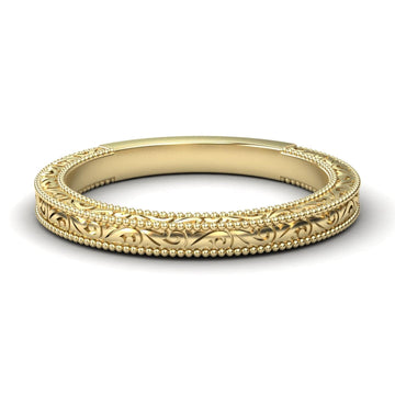 Vintage-Inspired Engraved Milgrain Wedding Band - Qianru
