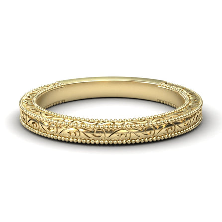 Vintage-Inspired Engraved Milgrain Wedding Band - Qianru