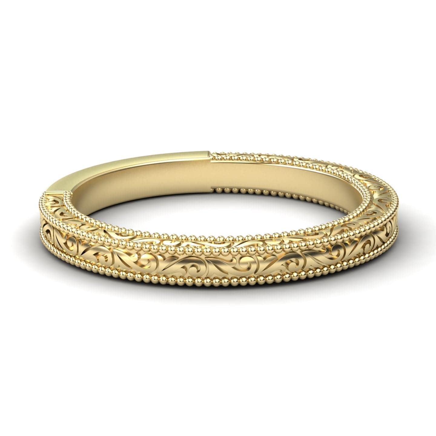 Vintage-Inspired Engraved Milgrain Wedding Band - Qianru