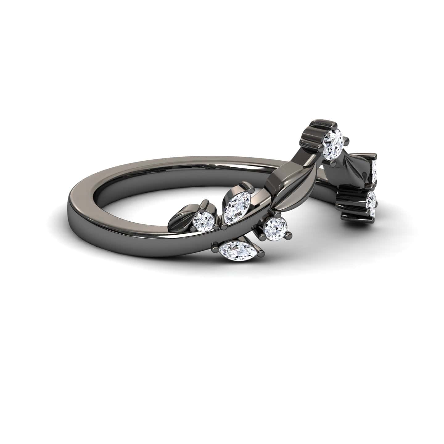 White Diamond Midnight Leaf Wedding Band - Parineeti