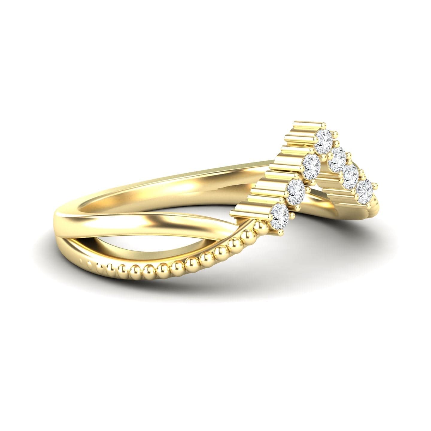 White Diamond Chevron Milgrain Contour Wedding Band - Ying Yue