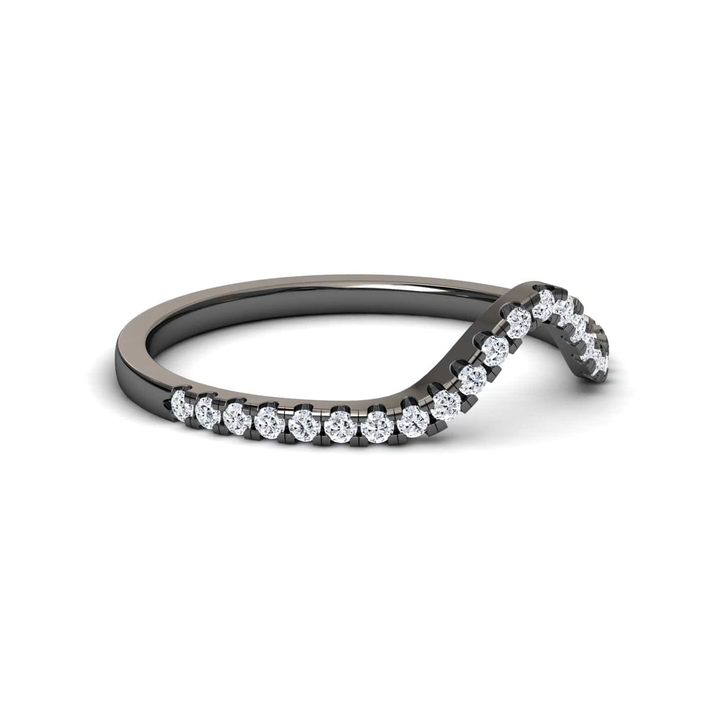 White Diamond Unique Contour Wedding Band - Ruihua