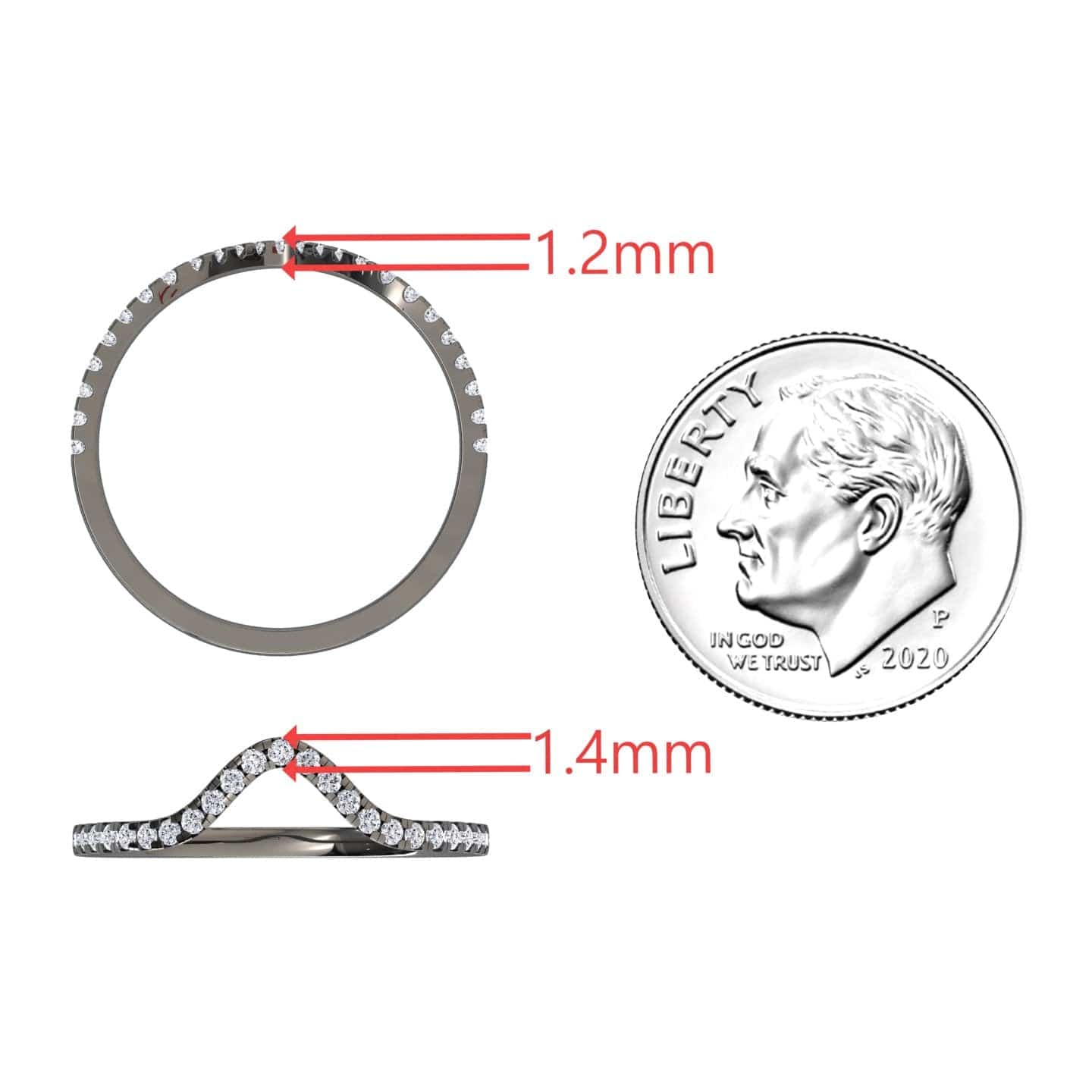 White Diamond Unique Contour Wedding Band - Ruihua